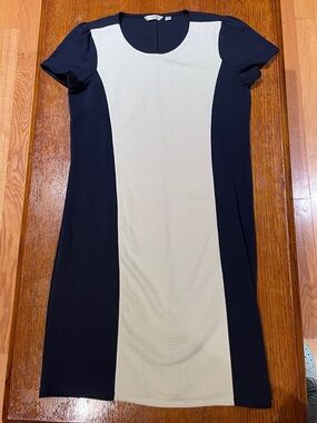 Liz Claiborne Navy and White Panel Midi Dress